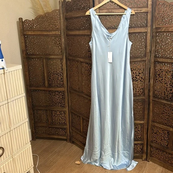 NEW NWT Reformation Annabelle 100% Silk Maxi Dress Horizon Light - Picture 3 of 3